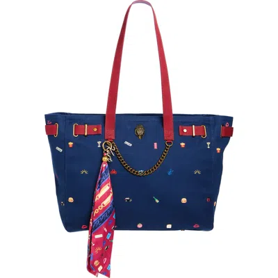 Kurt Geiger London Sloane Embroidered Canvas Shopper Bag In Blue