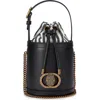Kurt Geiger London Small Chelsea Leather Round Bucket Bag In Black