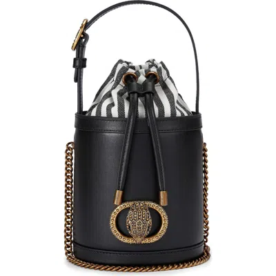 Kurt Geiger London Small Chelsea Leather Round Bucket Bag In Black
