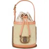 Kurt Geiger London Small Chelsea Round Woven Bucket Bag In Open Beige