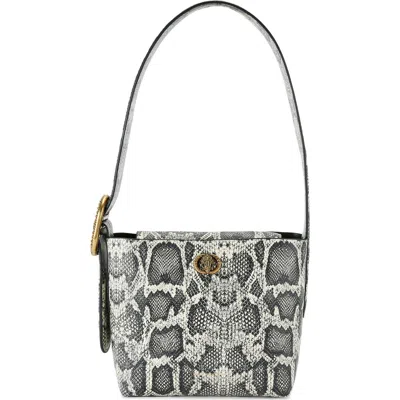 Kurt Geiger London Small Chelsea Snake Embossed Leather Bucket Bag In Bone/comb