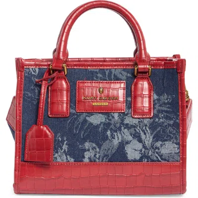 Kurt Geiger London Small Chiswick Croc Embossed Trim Denim Tote In Navy