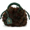 Kurt Geiger Womens Green Oth Macrame Small Faux-fur Grab Bag In Brown