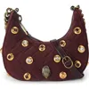 Kurt Geiger London Small Kensington Gems Quilted Suede Hobo Bag In Red