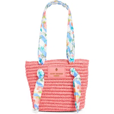 Kurt Geiger London Small Scarf Raffia Tote In Pink