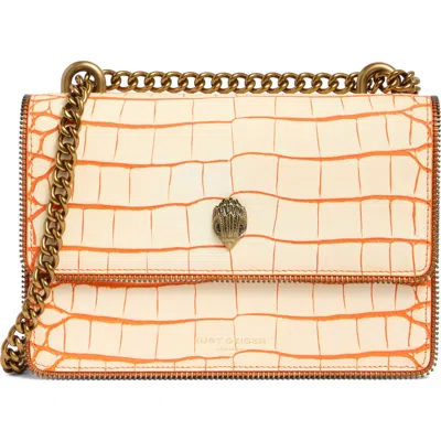 Kurt Geiger London Small Shoreditch Croc Embossed Leather Convertible Crossbody Bag In Neutral