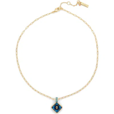 Kurt Geiger London Square Stone Eagle Pendant Necklace In Gold