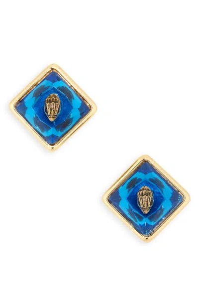 Kurt Geiger London Square Stone Stud Earrings In Blue