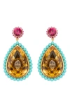 Kurt Geiger Statement Eagle Vintage Signature Gem Drop Earrings In Orange