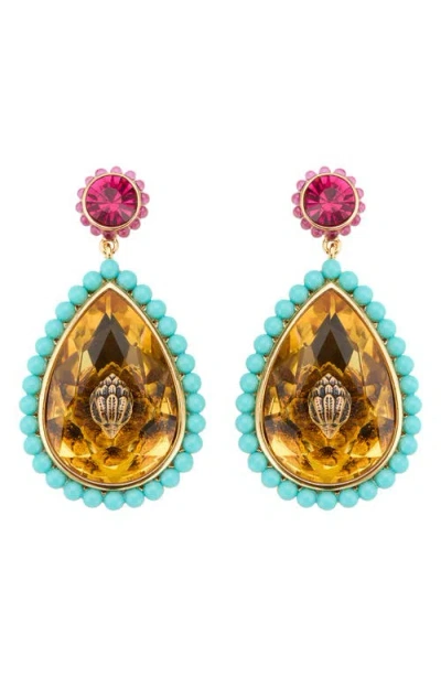 Kurt Geiger Statement Eagle Vintage Signature Gem Drop Earrings In Orange