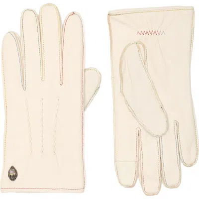 Kurt Geiger London Stitched Leather Tech Gloves In Bone