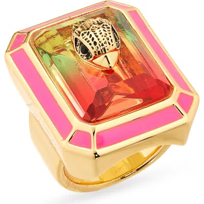 Kurt Geiger London Stone Enamel Cocktail Ring In Pink