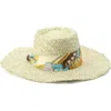 Kurt Geiger London Straw Sun Hat With Floral Print Satin Band In Green