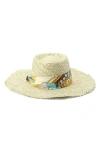 Kurt Geiger London Straw Sun Hat With Floral Print Satin Band In Green