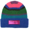 Kurt Geiger London Stripe Fuzzy Beanie In Blue