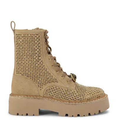 Kurt Geiger London Suede Embellished Chelsea Perf Ankle Boots In Brown