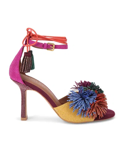 Kurt Geiger London Suede Embellished Pom Pom Sandals In Multi