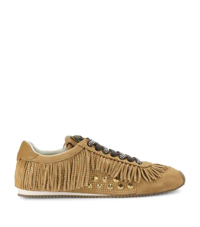 Kurt Geiger London Suede Fringed Islington Sneakers In Beige