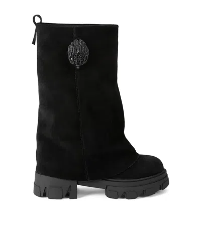 Kurt Geiger London Suede Stomp Foldover Boots In Black