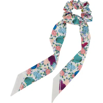Kurt Geiger London Tapestry Print Bow Scrunchie In Green