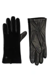 Kurt Geiger London Velvet & Leather Gloves In Black