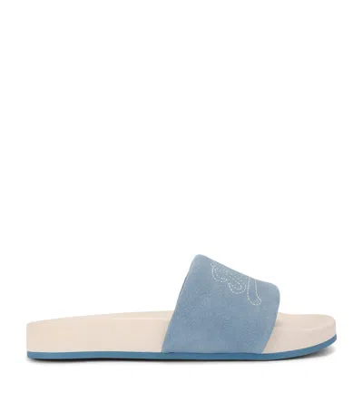 Kurt Geiger London Velvet Logo Script Slides In Blue