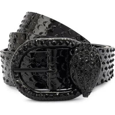 Kurt Geiger London Wayfair Eagle Head Crystal Snake Print Leather Belt In Black