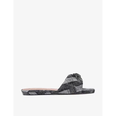 Kurt Geiger London Womens Black Kensington Eagle-head Denim Sandals