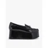 Kurt Geiger London Womens Black Mayfair Eagle-embellished Flatform Patent-leather Loafers In Black