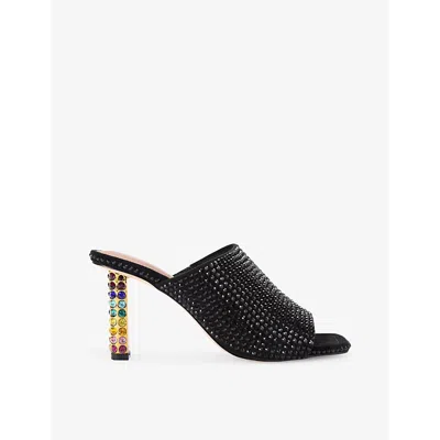 Kurt Geiger Mayfair Crystal-embellished Heeled Woven Mules In Black/comb