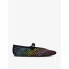 KURT GEIGER KURT GEIGER LONDON WOMENS BLACK/COMB MAYFAIR CRYSTAL-EMBELLISHED SUEDE BALLET FLATS