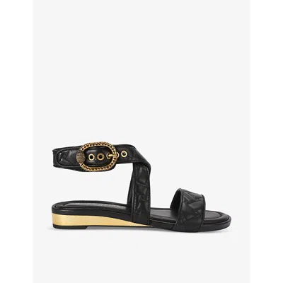 Kurt Geiger Mayfair Buckle-embellished Leather Flat Sandals In Charcoal