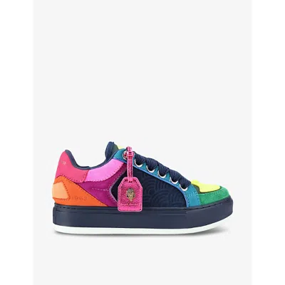 Kurt Geiger London Womens Blue Other Southbank Tag Rainbow-print Leather Low-top Trainers