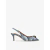 Kurt Geiger Womens Belgravia Eagle-embellished Heeled Denim Slingbacks In Denim