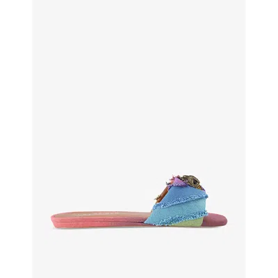 KURT GEIGER WOMENS MULT/OTHER KENSINGTON EAGLE-EMBELLISHED FLAT DENIM SANDALS EUR 41 / 8 UK