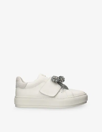 Kurt Geiger London Womens Silver Com Laney Bow-embellished Leather Low-top Trainers