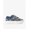 KURT GEIGER KURT GEIGER LONDON WOMENS DENIM LANEY OCTAVIA CRYSTAL-EMBELLISHED WOVEN LOW-TOP TRAINERS