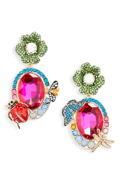 Kurt Geiger London X Floral Couture Drop Earrings In Gold Multi