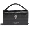 Kurt Geiger London Xs Bond Croc Embossed Leather Top Handle Bag In Black