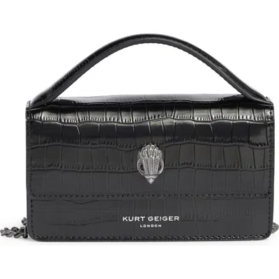 Kurt Geiger London Xs Bond Croc Embossed Leather Top Handle Bag In Black