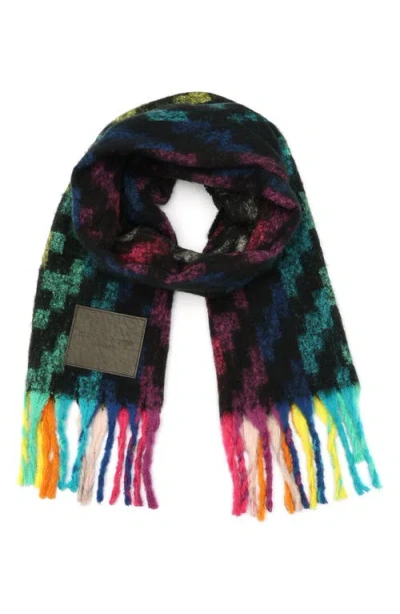 Kurt Geiger London Yarn Dye Rainbow Fringe Scarf In Black