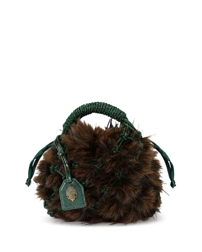 Kurt Geiger Macrame Crystal Small Faux Fur Bucket Bag In Green