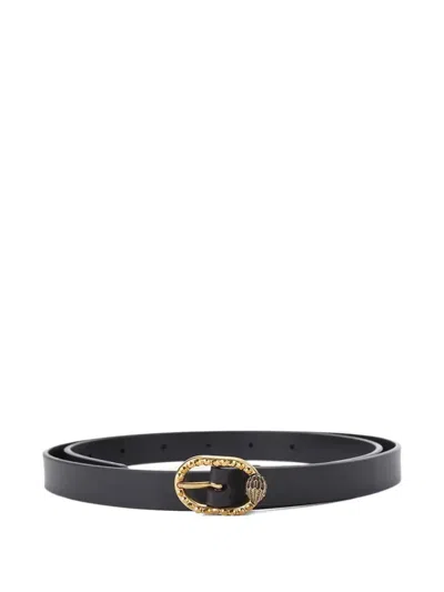 Kurt Geiger Mayfair 18 Crystal-embellished Leather Belt In Black