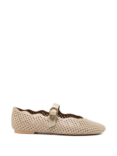 Kurt Geiger Mayfair Scalloped-edge Ballet Flats In Gold