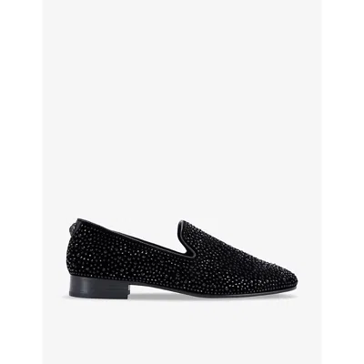 Kurt Geiger Mens  London Ace Crystal-embellished Slip-on Woven Loafers In Black