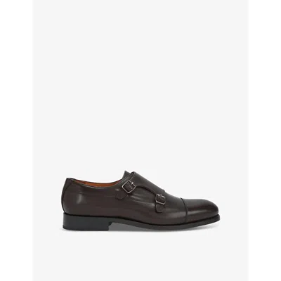 Kurt Geiger Mens Sloane Leather Monk Shoes Dark Brow In Dark Brown