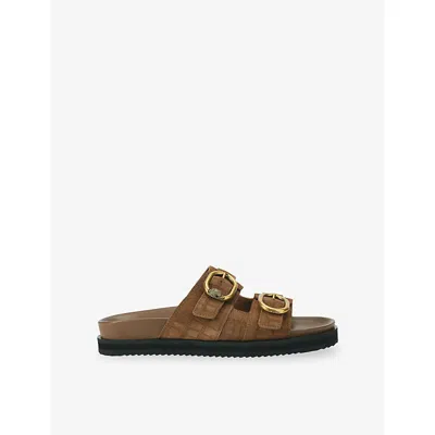 Kurt Geiger Mens Tan Bancroft Flat Suede Sandals Eur 45 / 11 Uk In Brown