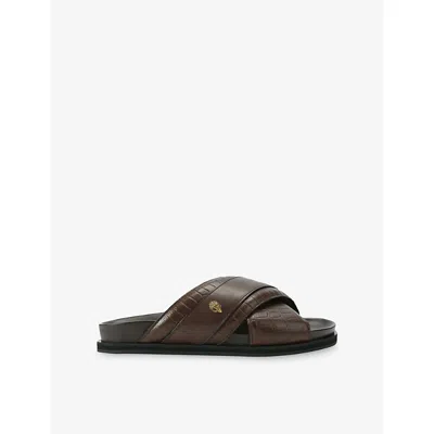 Kurt Geiger Baron Croc-embossed Cross Sandals In Brown
