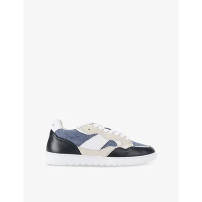Kurt Geiger Mens Benn Denim-panelled Low-top Leather Trainers