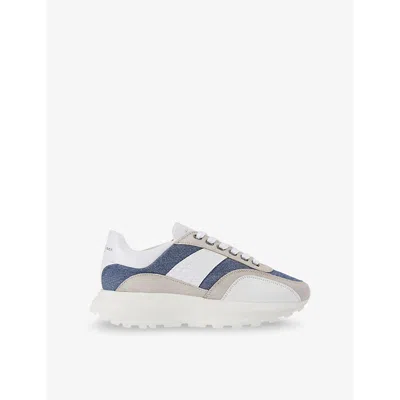 Kurt Geiger Mens Gaspar Denim-panelled Low-top Leather Trainers